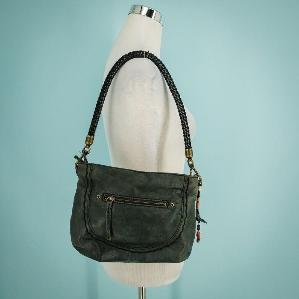 The Sak Indio Demi Black Leather Braid Strap Boho Distressed Shoulder Bag Purse